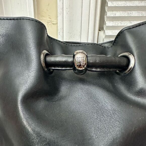 Givenchy Parfums Womens‎ Open Top Cinched Polished Faux Leather Tote Bag Black - Picture 3 of 12